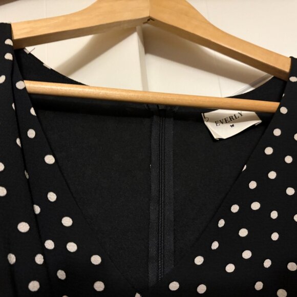 Everly Polka Dot Dress Small Black Tan Lined Zipper Polyester Blend Retro Style - Picture 2 of 3